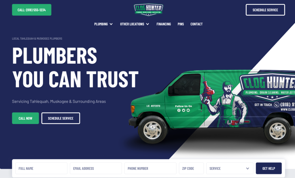 Clog Hunter conversion-focused plumbing website design