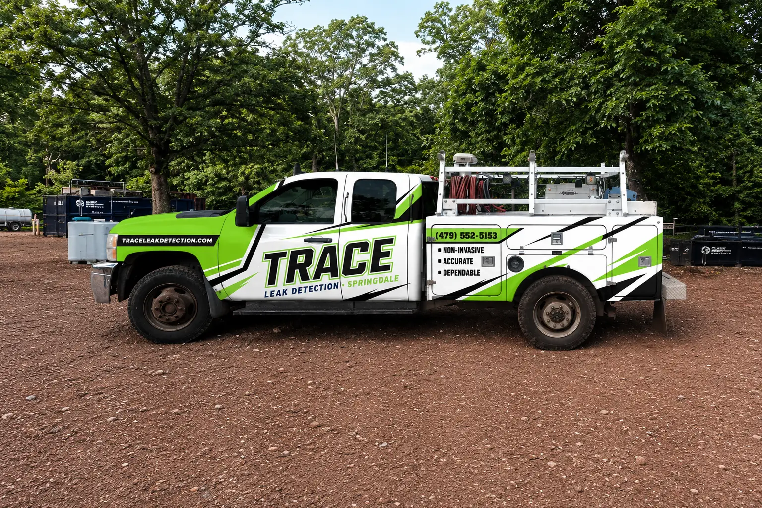 Trace Leak Detection wrapped service truck in Springdale, Arkansas — leak detection field proof