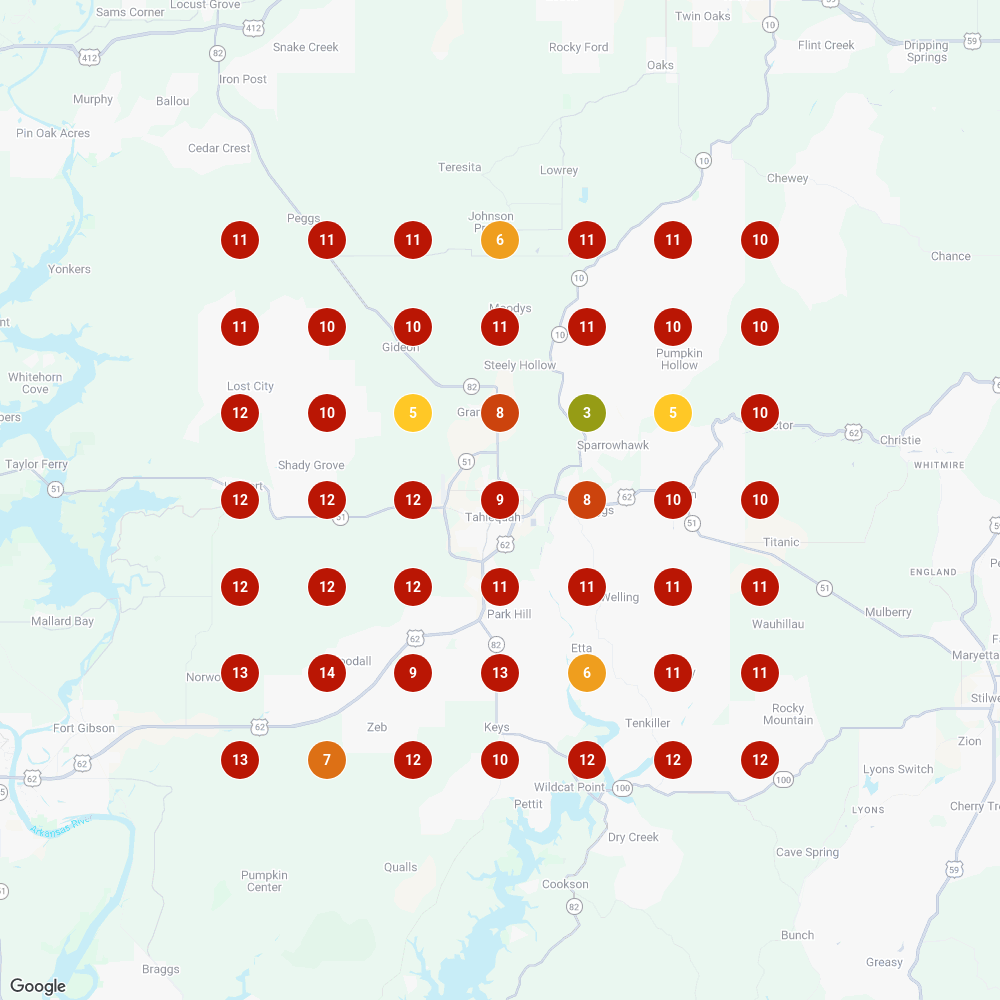 True Septic Local Falcon grid before launch — no Map Pack visibility for septic pumping across the Tahlequah service area.