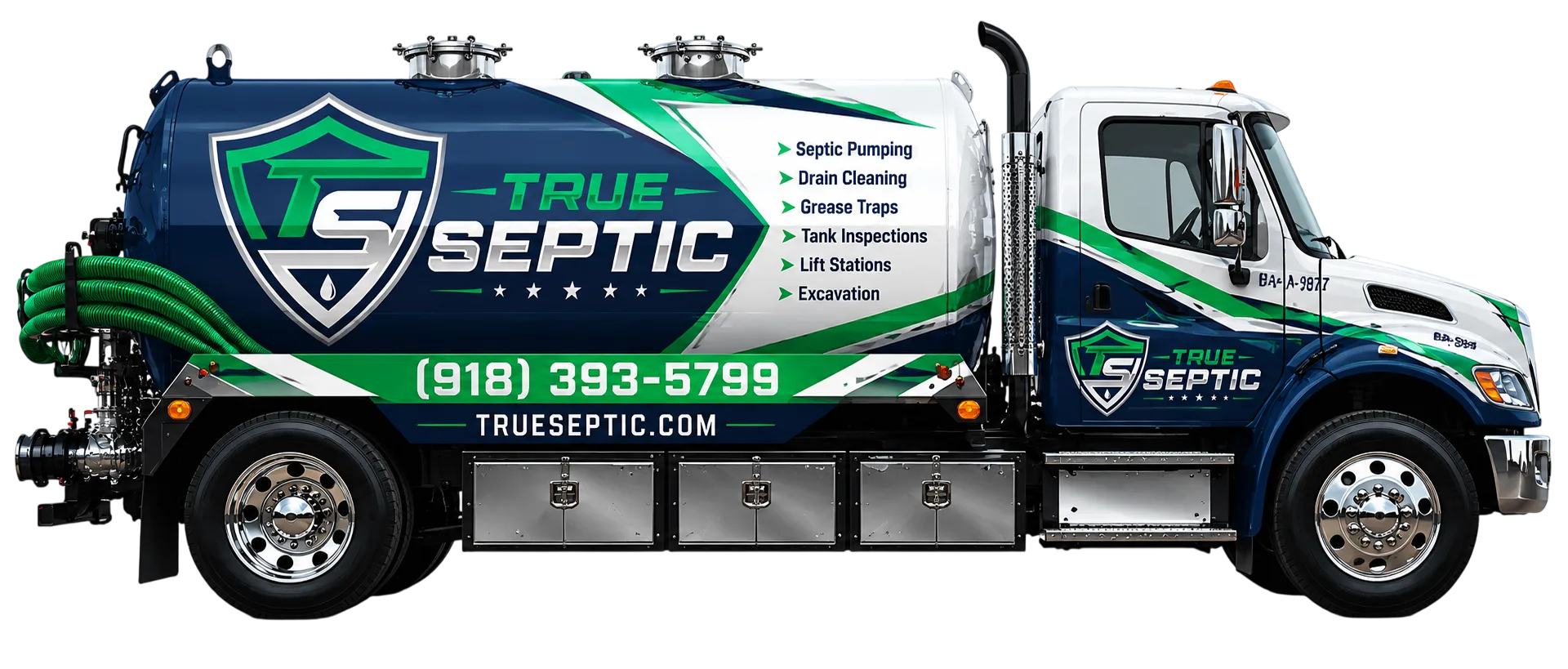 True Septic branded pump truck, central fleet asset in the septic growth system schematic.